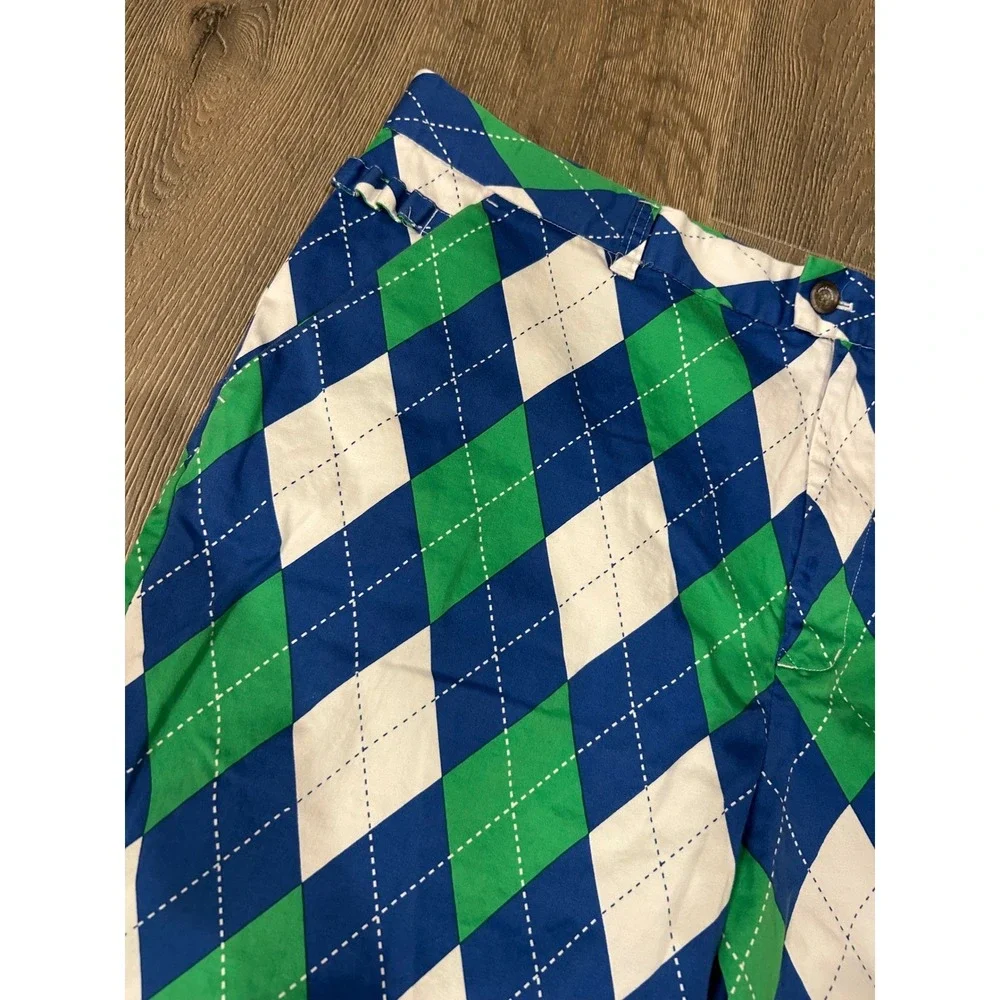 Royal & Awesome Mens Blue Green Argyle Golf Shorts Size 44 Flat Front Loud Mouth